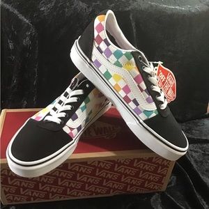 Women’s Vans Ward Party check multi color checkerboard tie on shoes